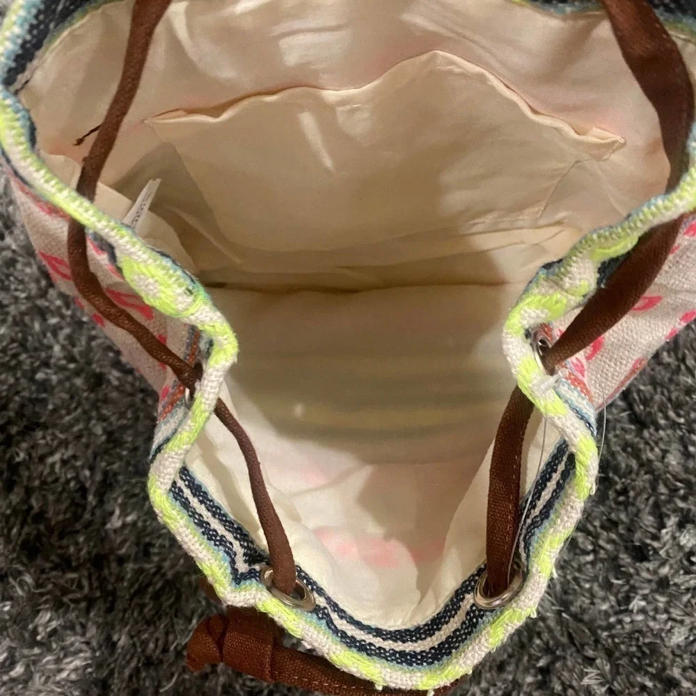 Small Tribal Patterned Canvas Back Bag in Cream​​​​​​​​​